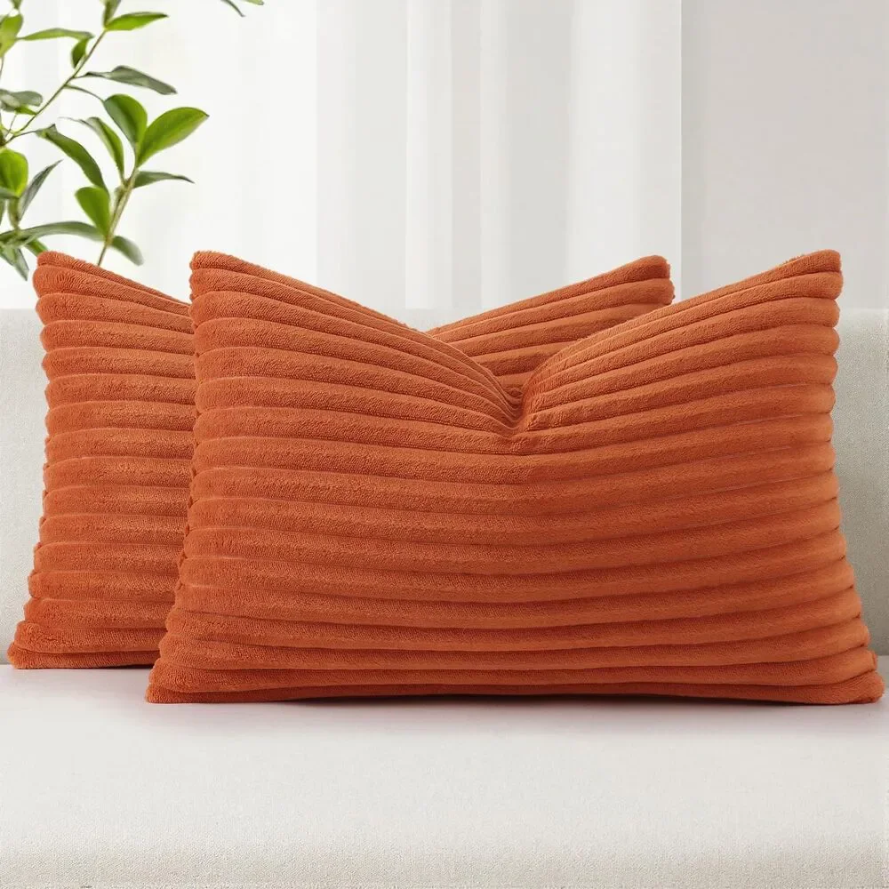 Set of 2, 12x20 Inch, Lumbar Throw Pillows Cover (Rust)